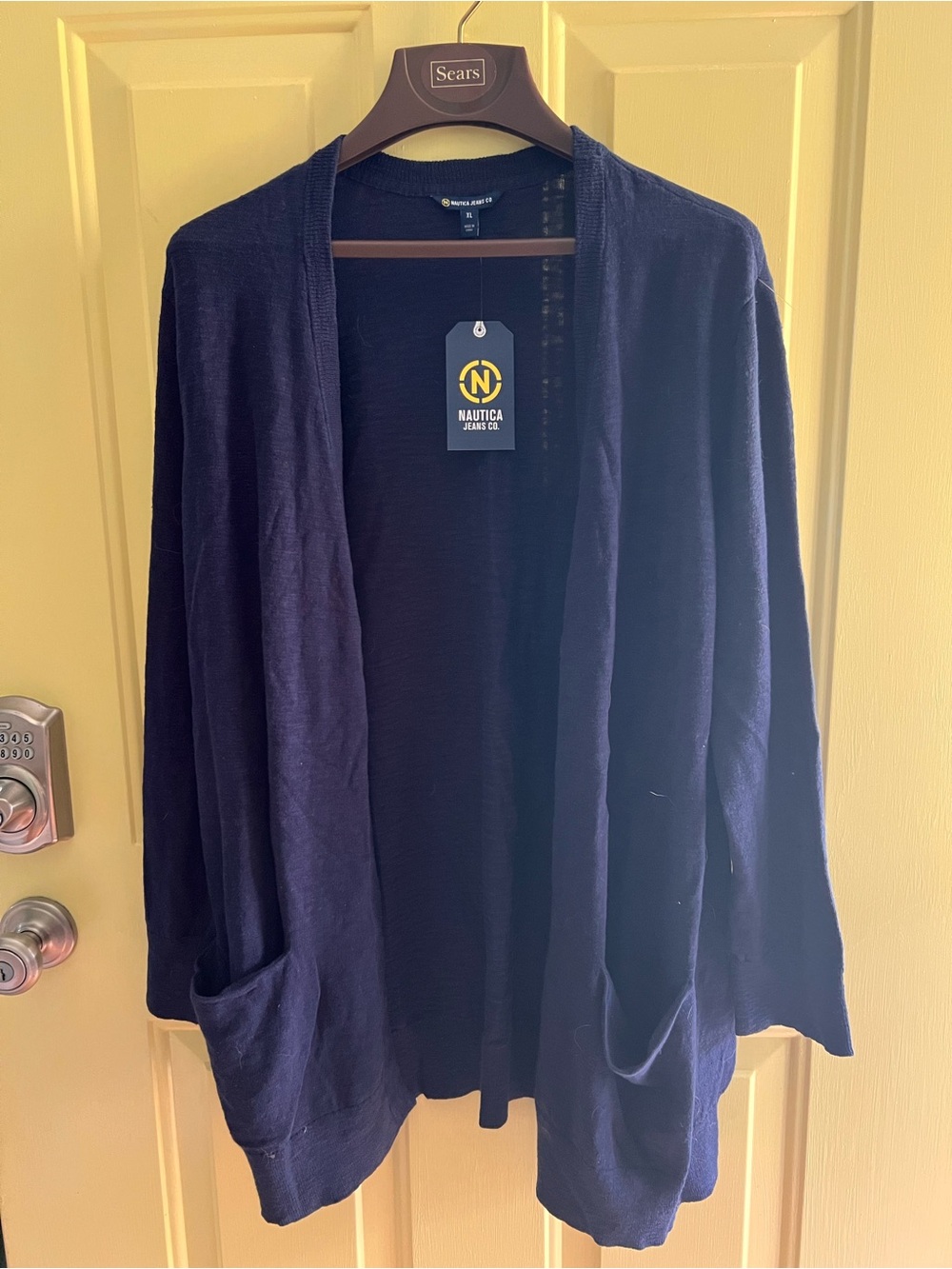NWT Nautica Jeans Co Cardigan Sweater Women’s XL Navy Open Front 100% Cotton